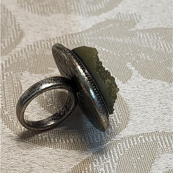 Vintage Raw Morocco Mineral Silver Tone Cocktail Ring Size 5.5 - Picture 3 of 9